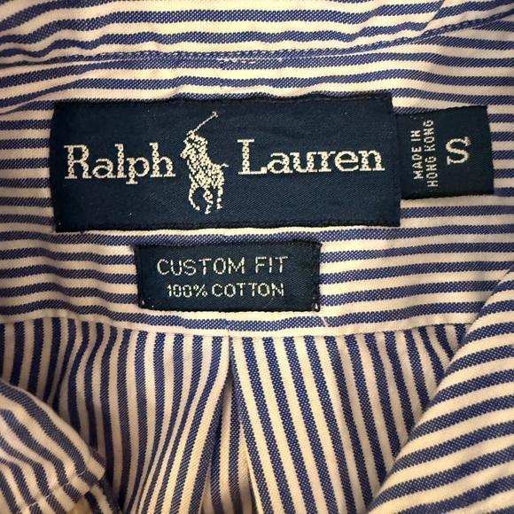 Ralph Lauren Navy and Cream Striped Polo Shirt with Iconic Horse logo - Picture 2 of 5